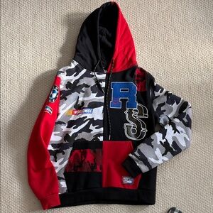 Men’s Camouflage Hoodie with Red and Black Accents
